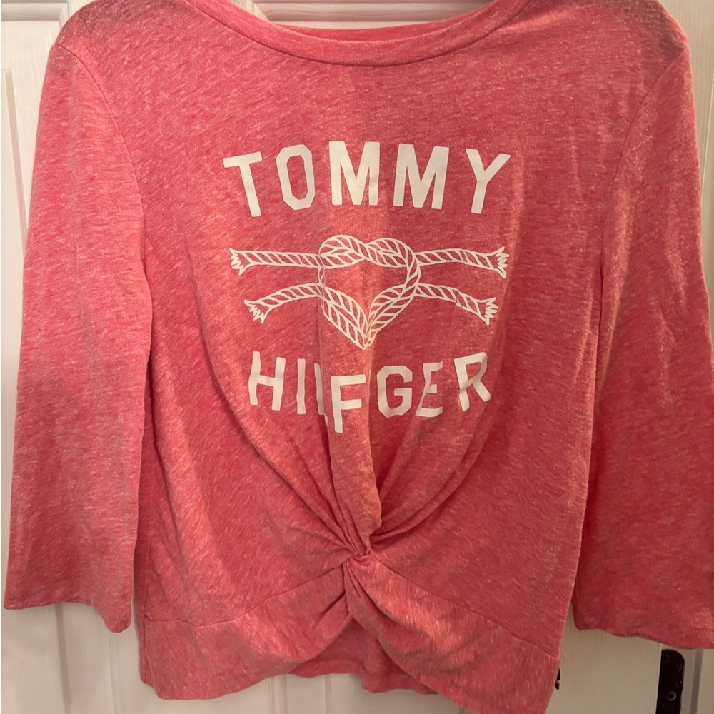 Tommy Hilfiger Girls Pink Twist-Front Long Sleeve Top